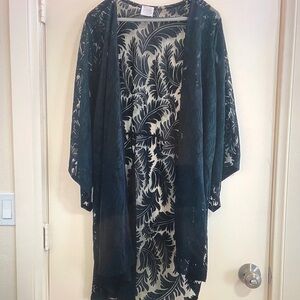 Black Sheer Floral Maxi Kimono Dress